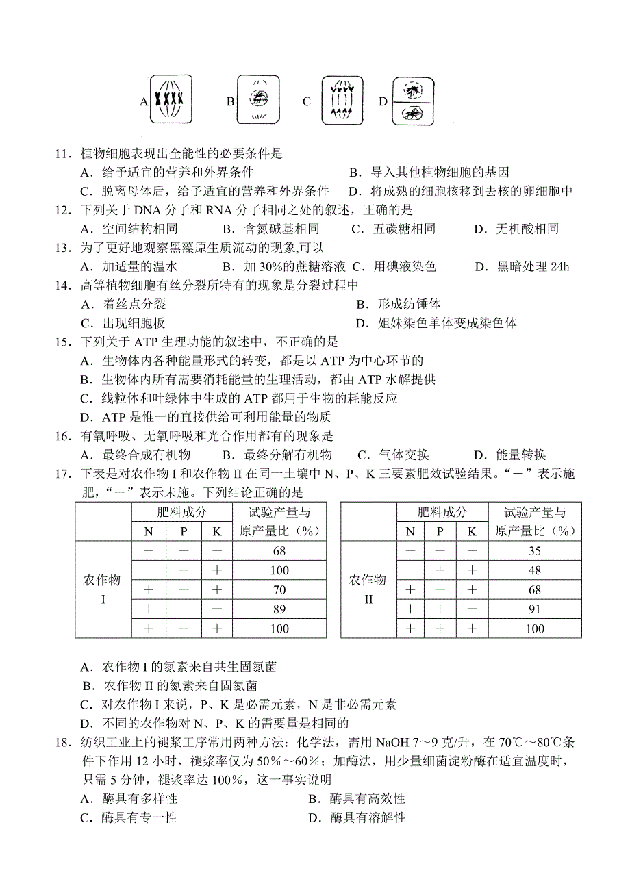 2005年全国中学生生物学联赛山东赛区高中组预赛试题试题答案及提示_第2页