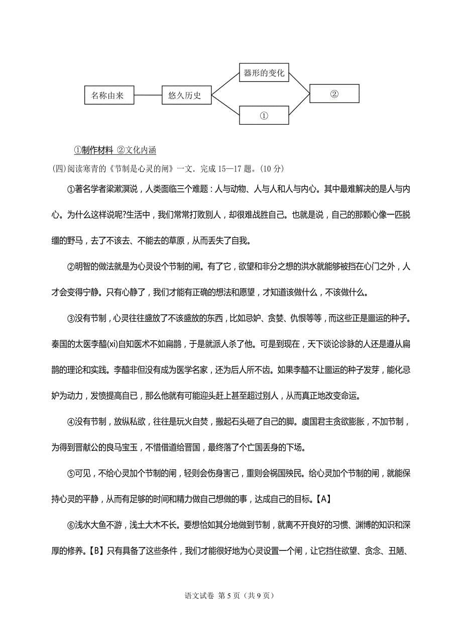 2012年泰州市毕业与升学考试语文试题及参考答案_第5页