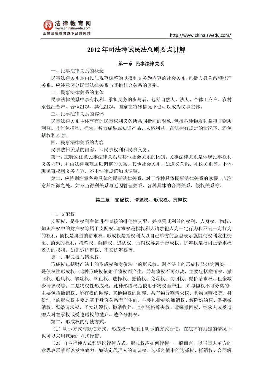 2012年司法考试民法总则要点讲解_第1页