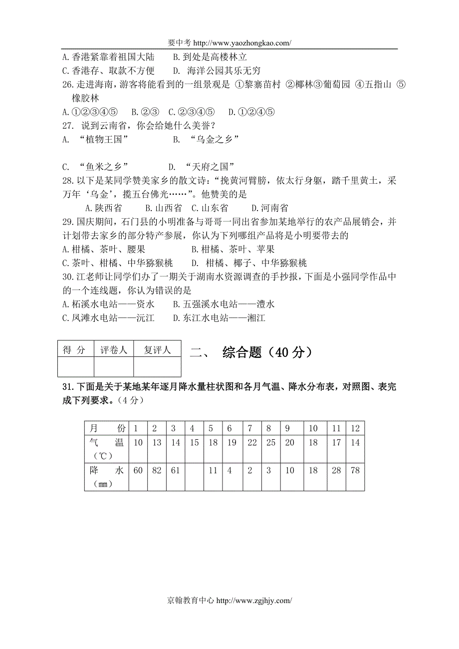 2006年中考地理试题及答案（常德市）_第4页