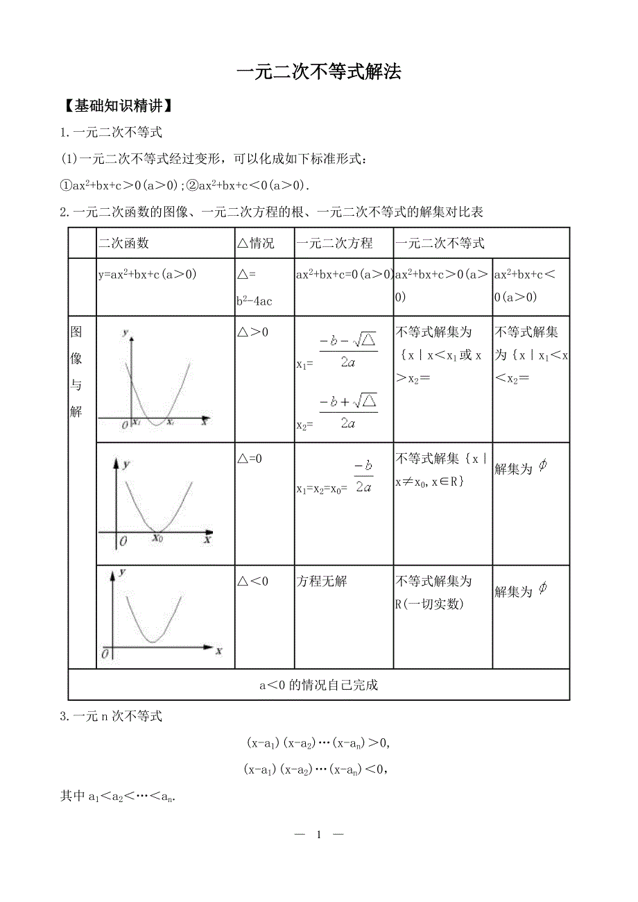 高中一元二次不等式解法及其应用_第1页