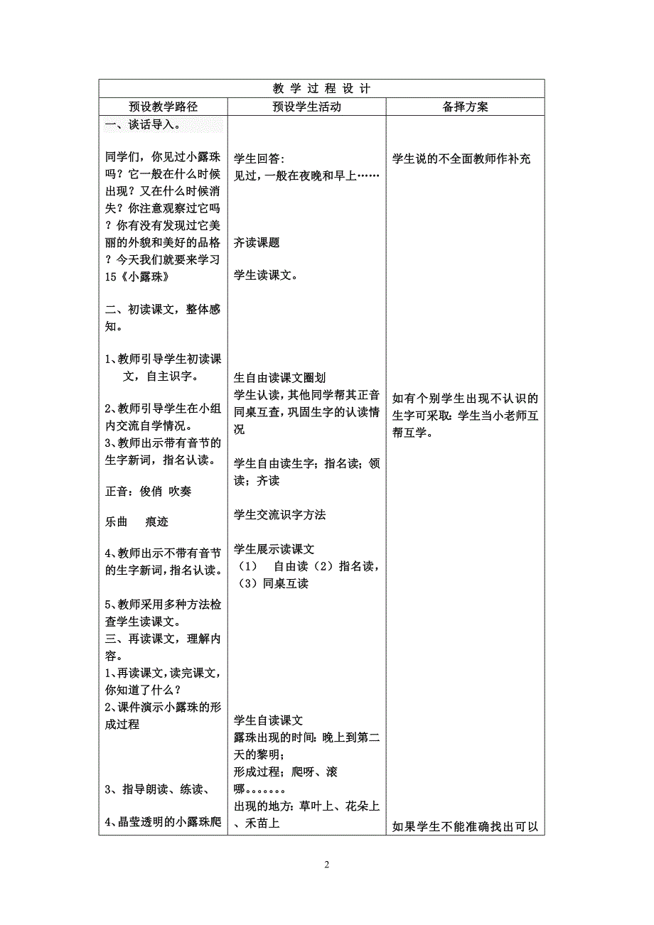 6冀教版小学二年级语文下册《小露珠》教案_第2页