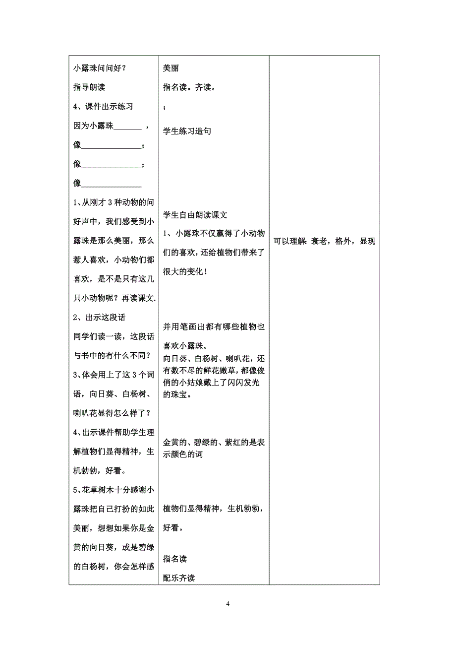 6冀教版小学二年级语文下册《小露珠》教案_第4页