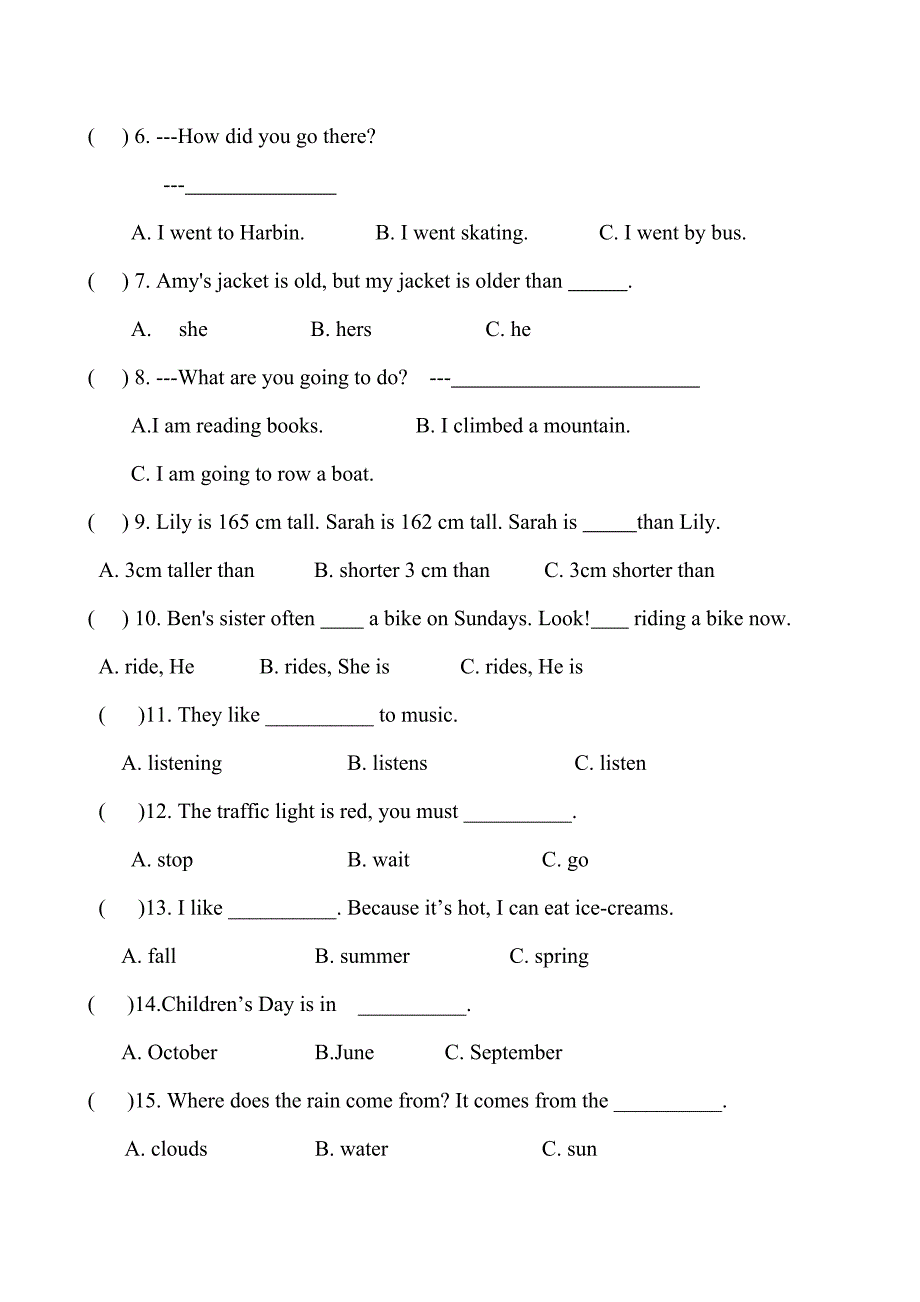 pep六年级英语毕业试题_第3页