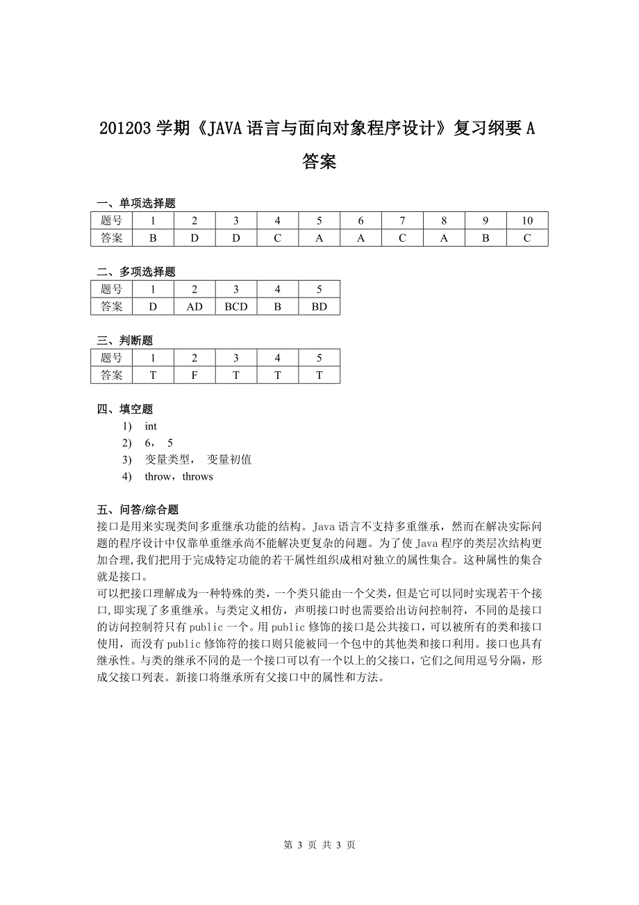 JAVA语言与面向对象程序设计复习纲要A_第3页