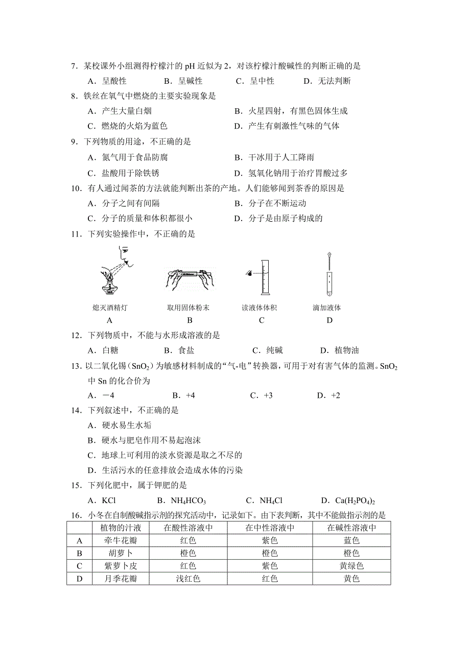 2006年北京化学中考试题（课标卷）_第2页