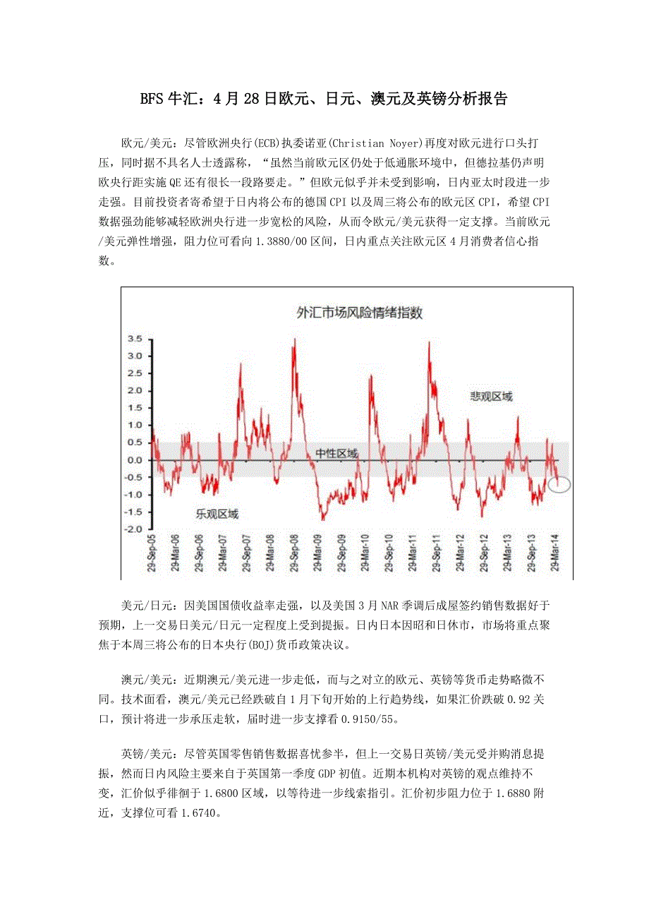 BFS牛汇：4月28日欧元、日元、澳元及英镑分析报告_第1页