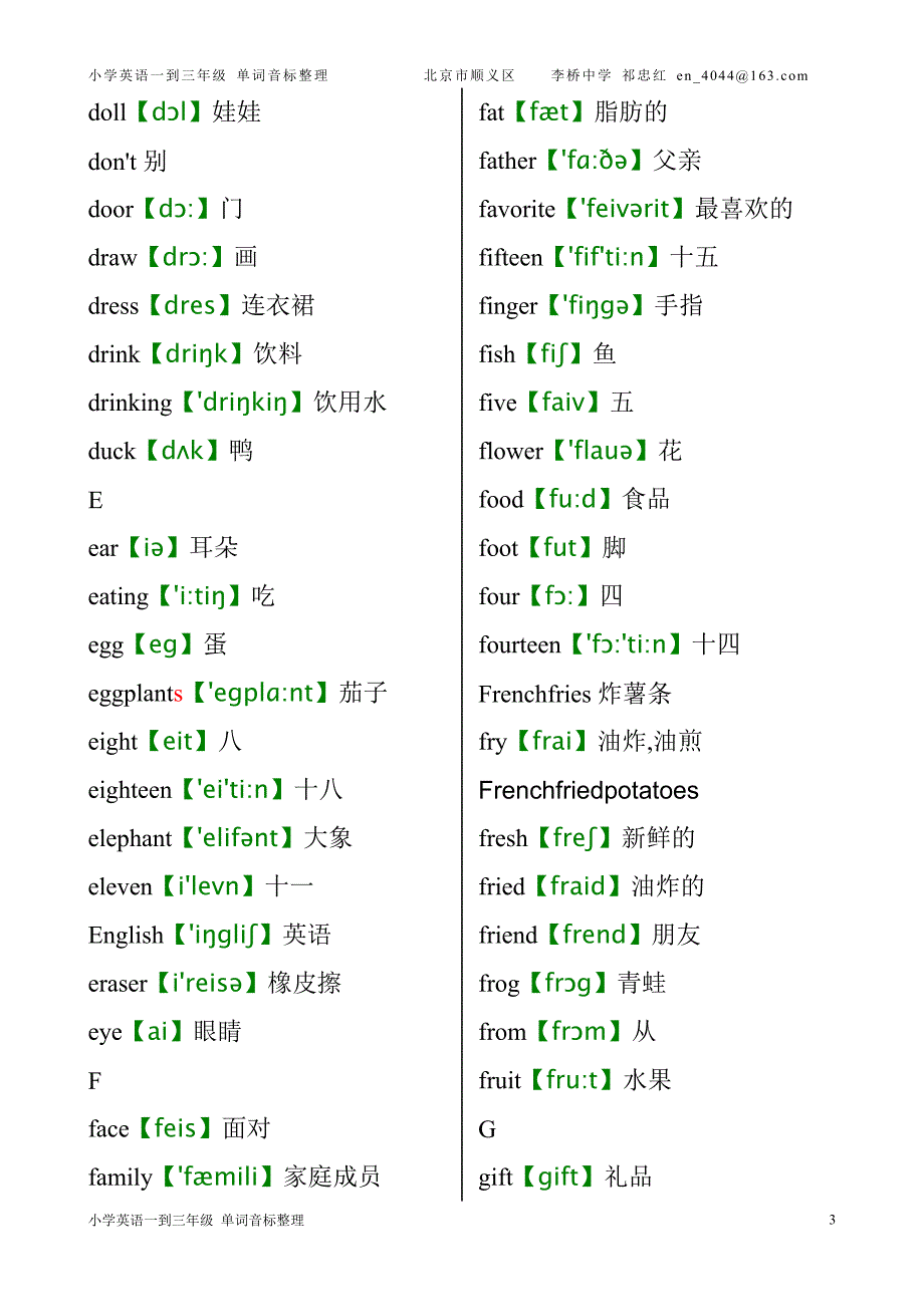 小学英语一到三年级单词音标整理_第3页