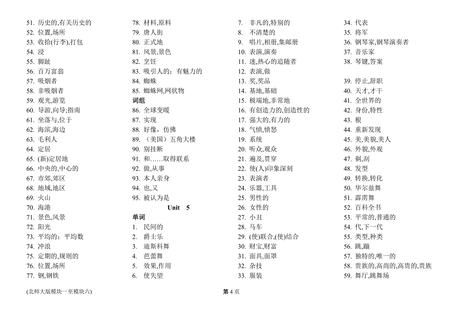 北师大版高中英语1-6模块词汇（汉字版4列）_第4页
