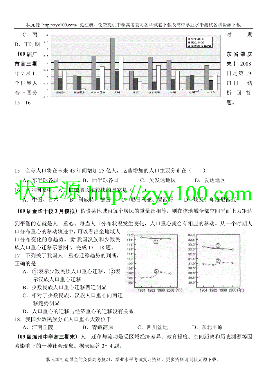 二轮复习专题训练专题八人口与环境_第3页