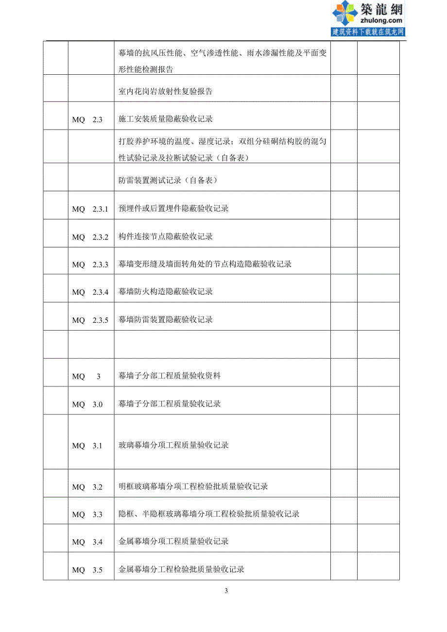 幕墙工程施工质量验收资料表格_secret_第3页