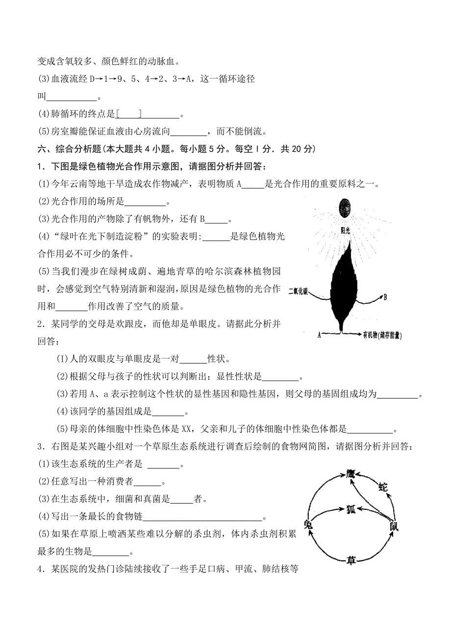 哈尔滨市2010、2011年初中生物学业考试（2份）_第5页