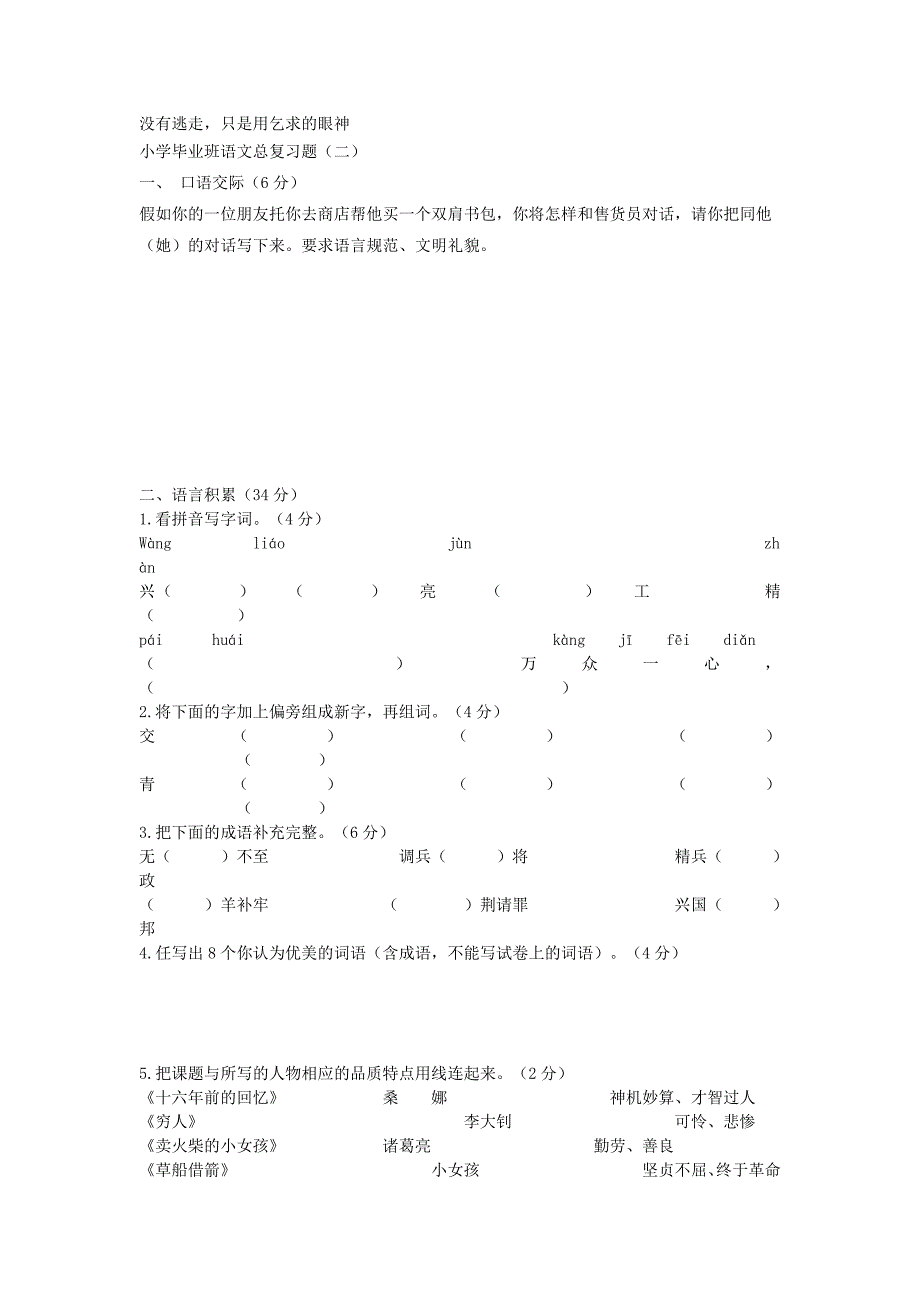 小学毕业班语文总复习题_第3页