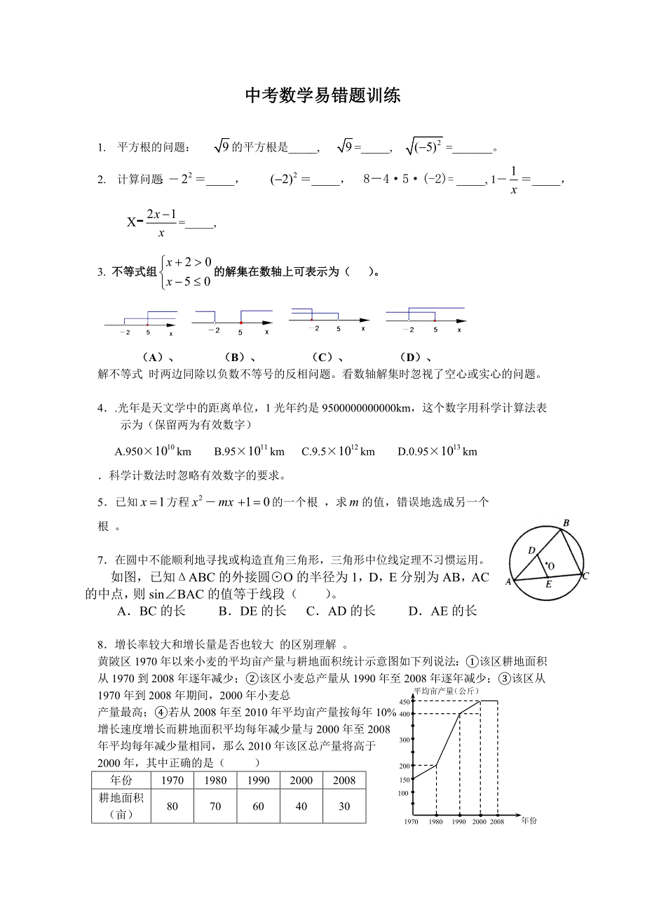 中考数学易错题训练_第1页