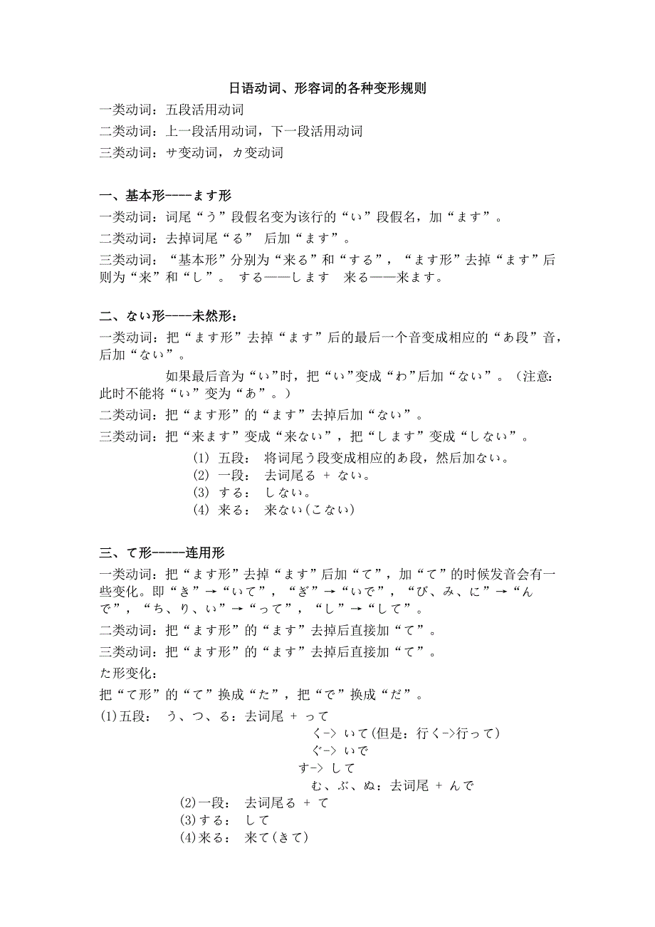 日语动词、形容词的各种变形规则_第1页