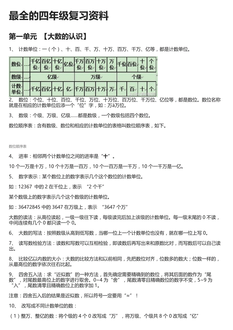 最全的四年级数学复习资料_第1页