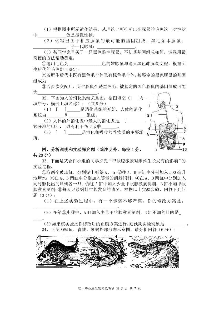 初中毕业班生物模拟考试（完成）_第5页