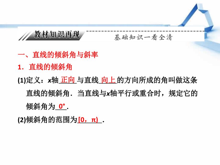 高中数学 第八章__第一节__直线的倾斜角与斜率、直线方程【新】_第4页