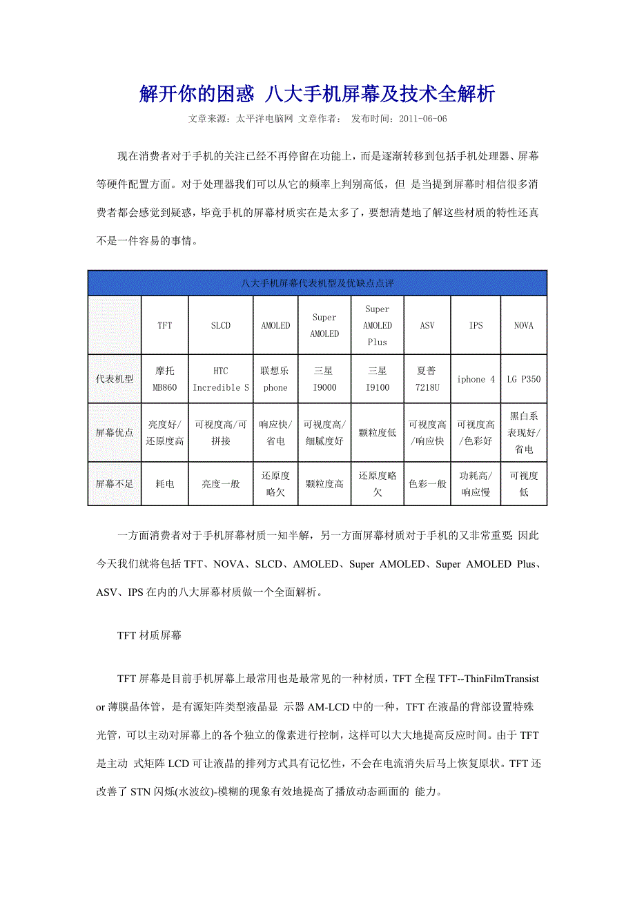 八大手机屏幕及技术全解析_第1页