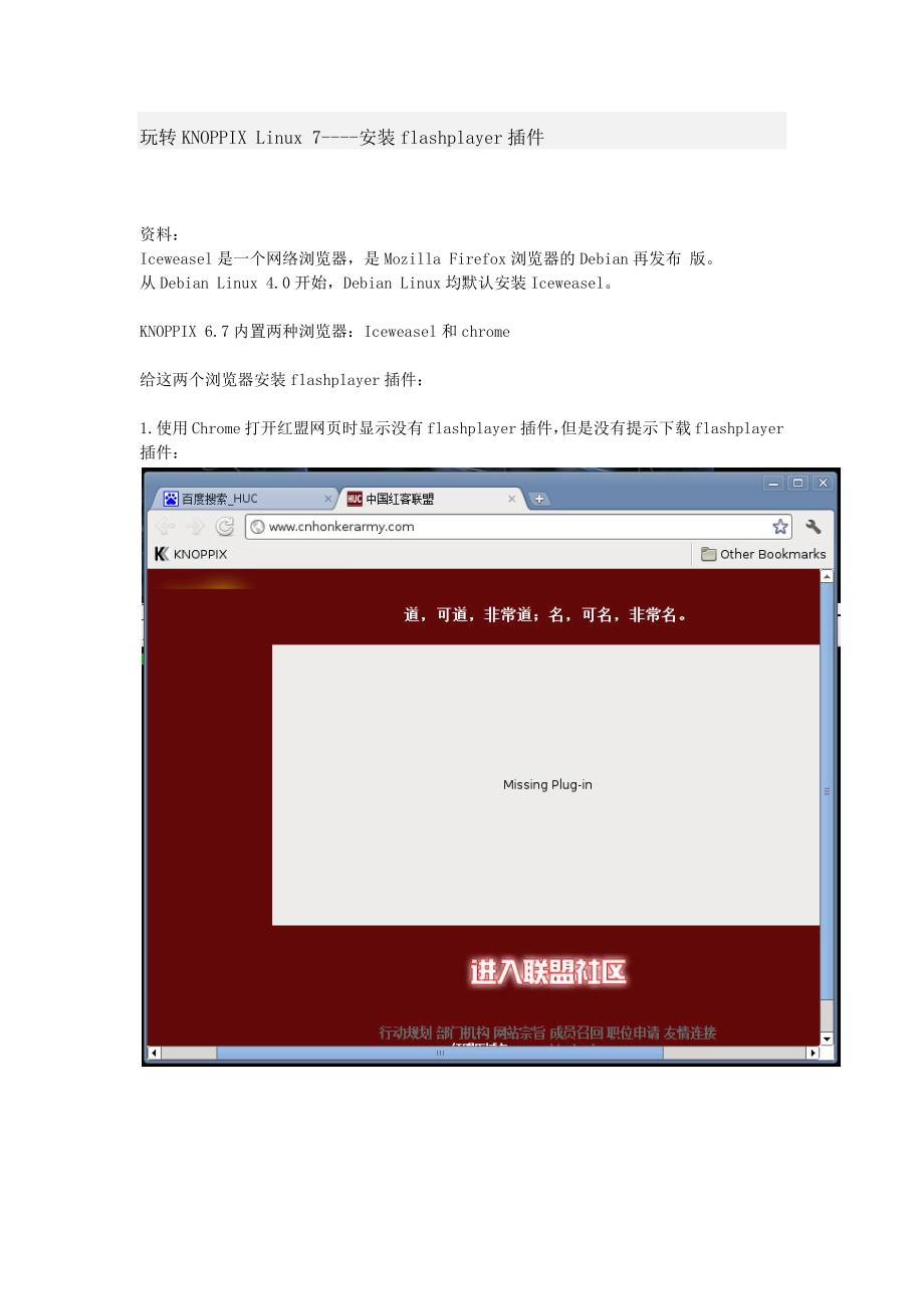 玩转knoppixlinux7----安装flashplayer插件_第1页