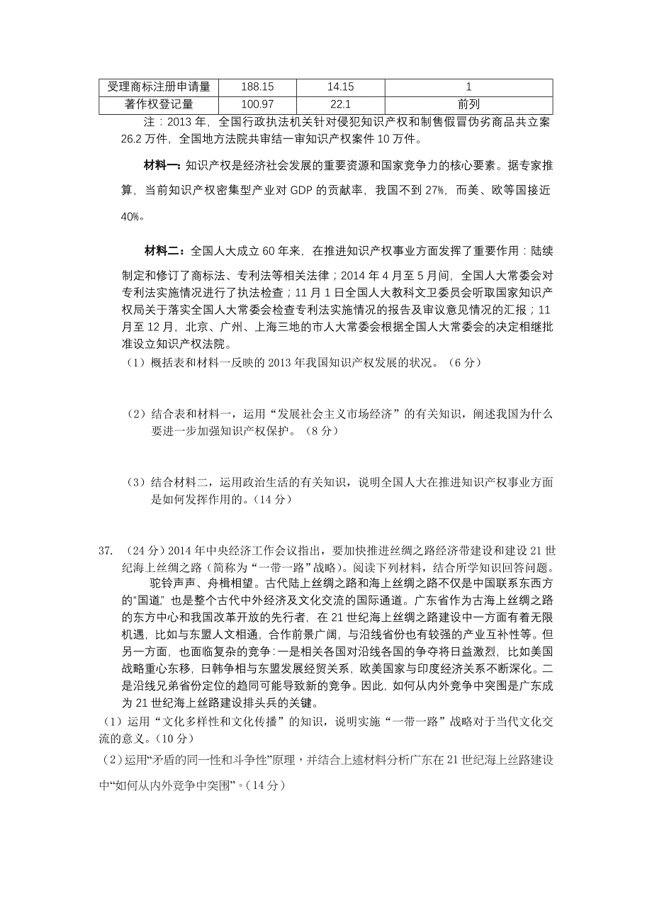 广东省广州市2015届高三1月模拟调研政治试题t_第4页