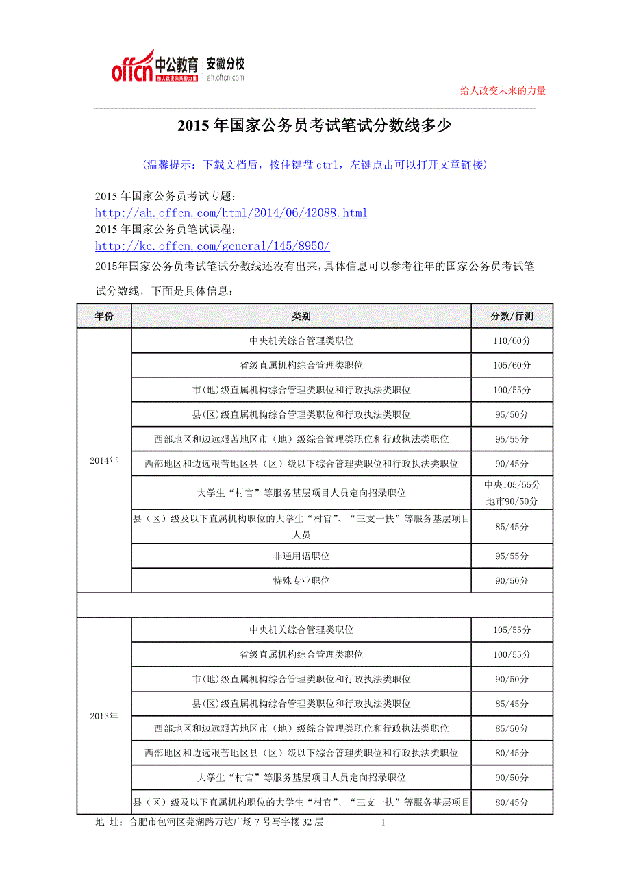 2015年国家公务员考试笔试分数线多少_第1页