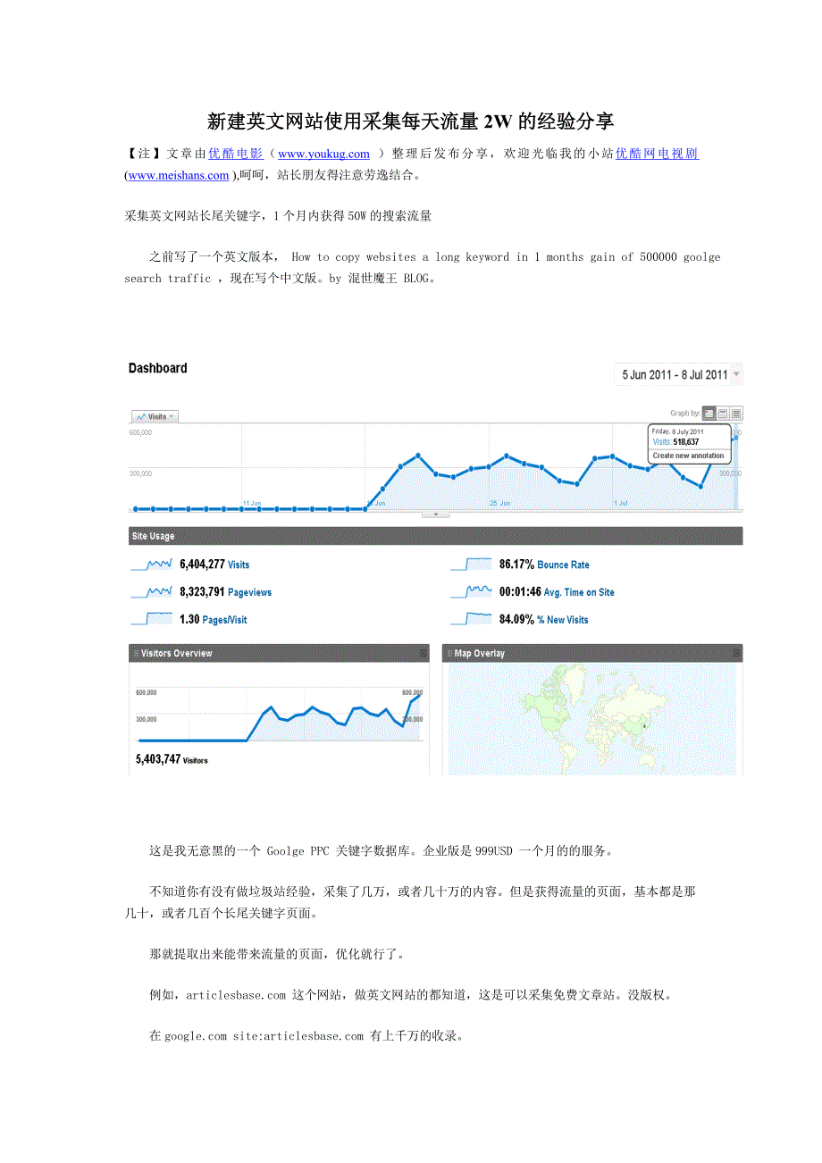 新建英文网站使用采集每天流量2w的经验分享_第1页