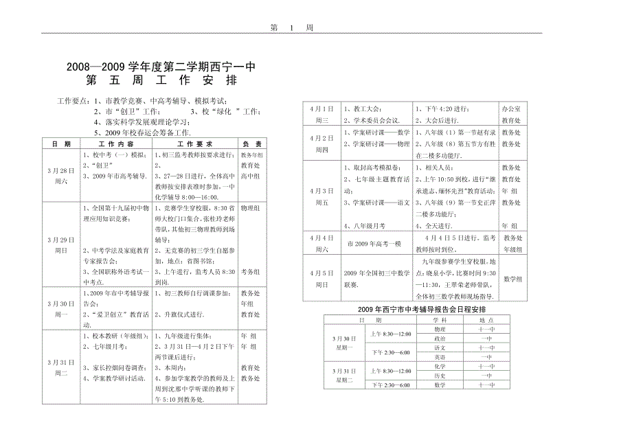 2008—2009学年度第二学期西宁一中_第1页