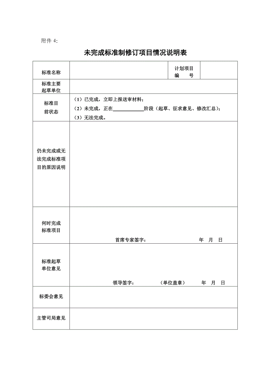 【精品】未完成标准制修订项目情况说明表_第1页