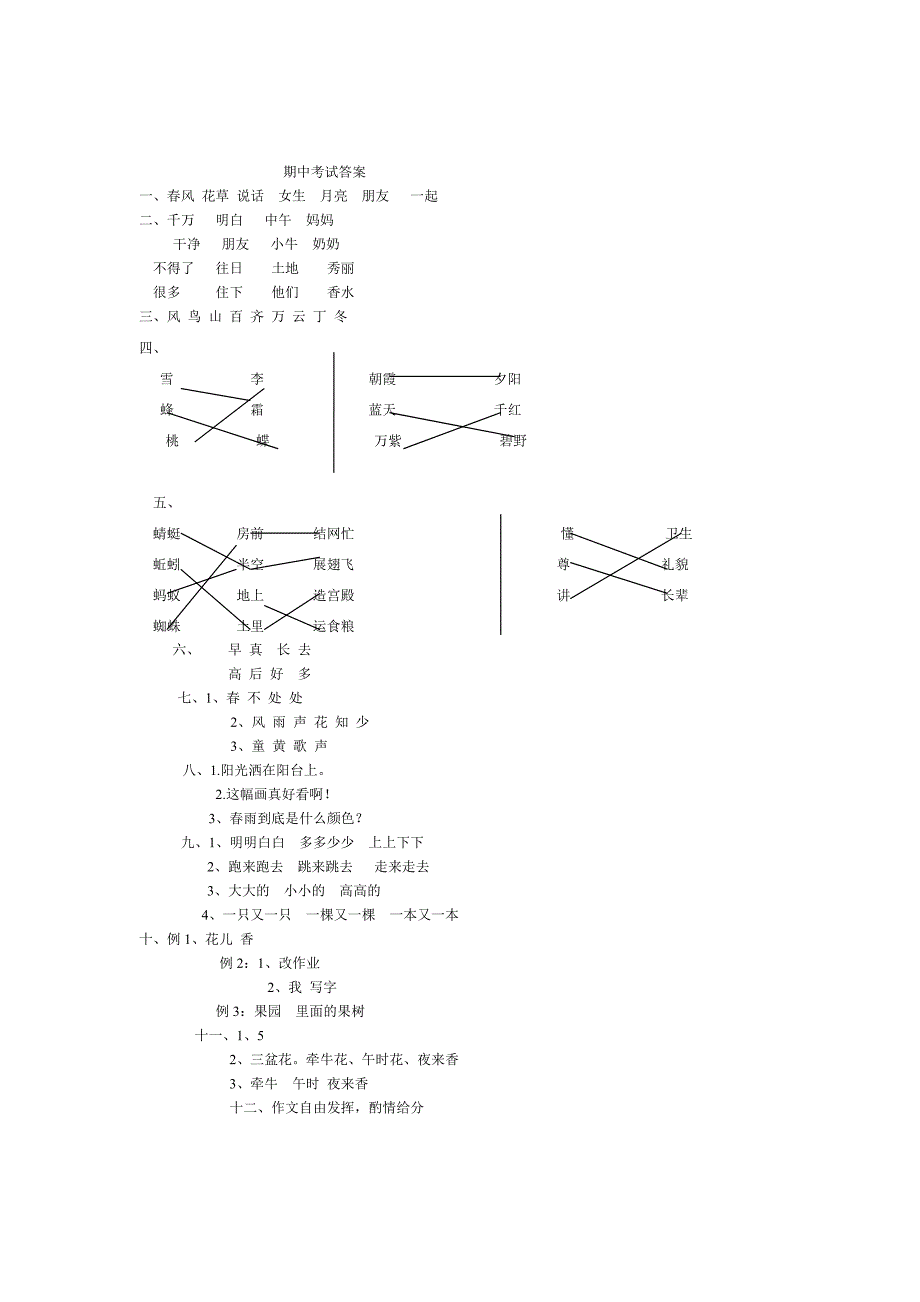 人教版语文一年级下册--期中测试题及参考答案5_第4页