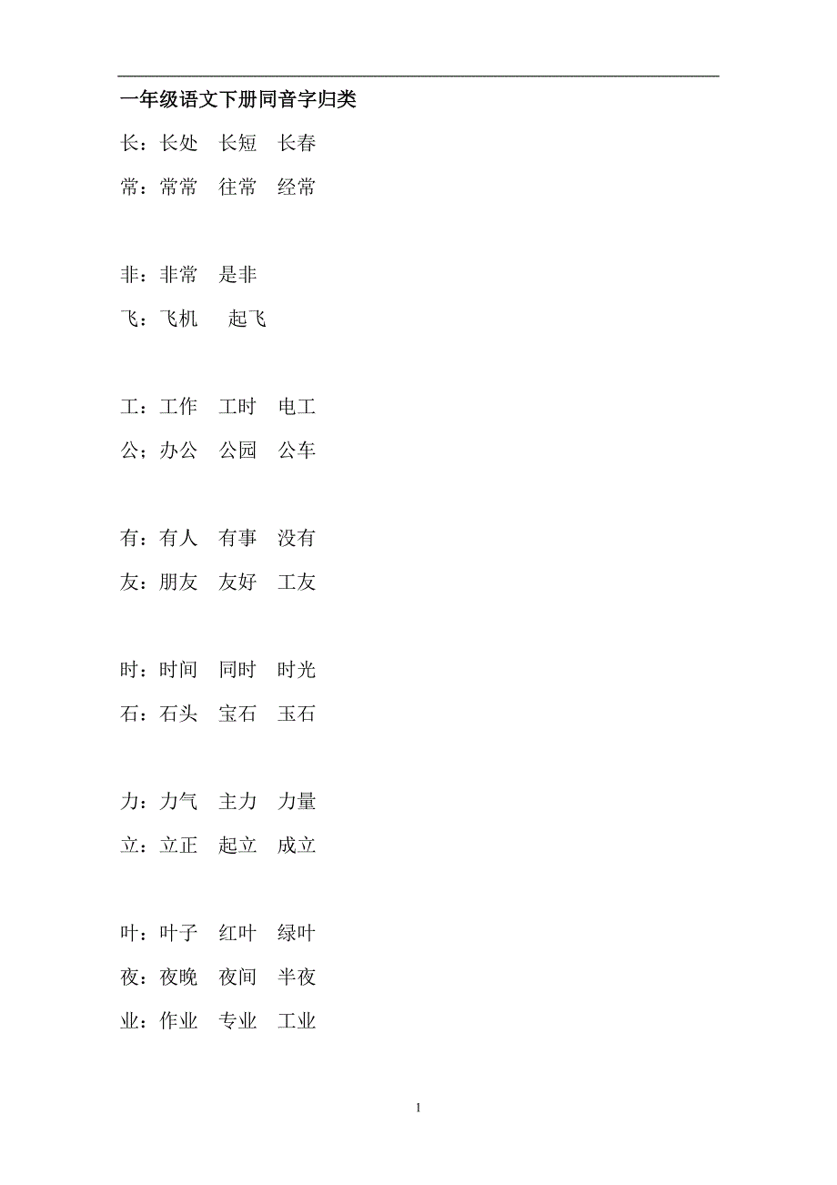 人教版语文一年级下册--同音字归类_第1页