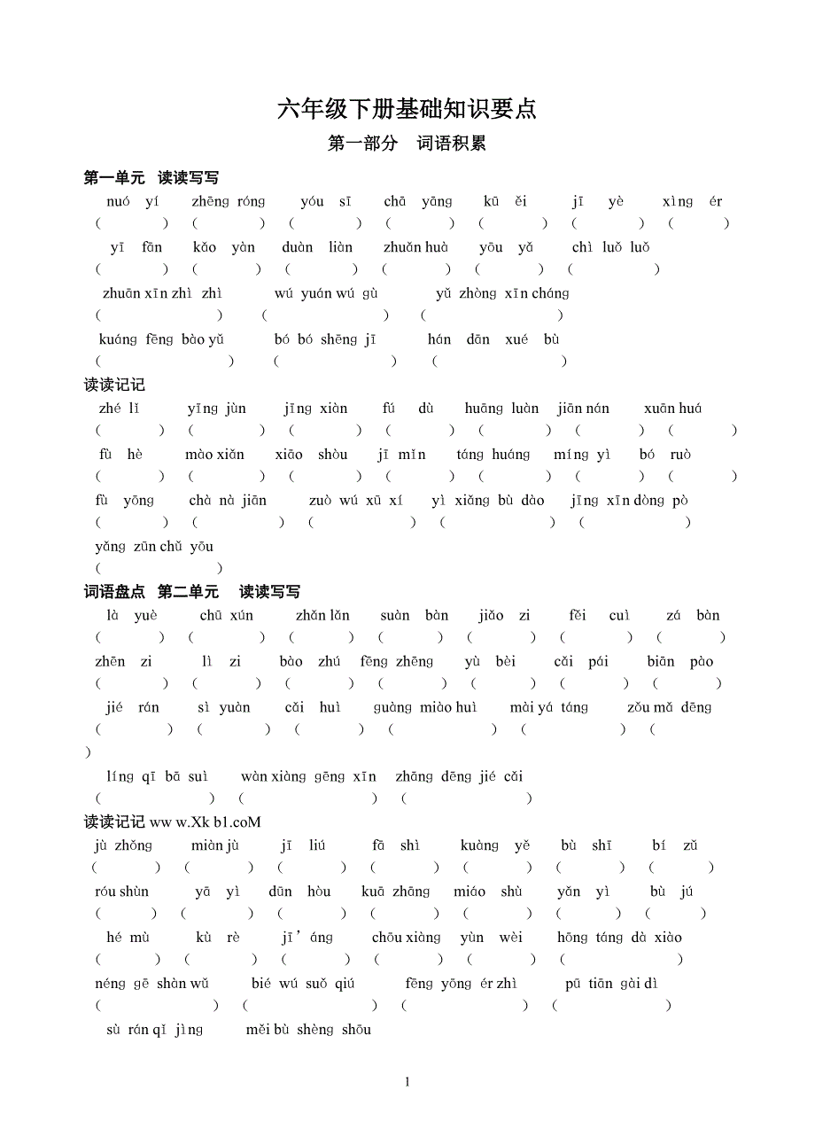 人教版语文六年级下册--期末基础知识要点_第1页