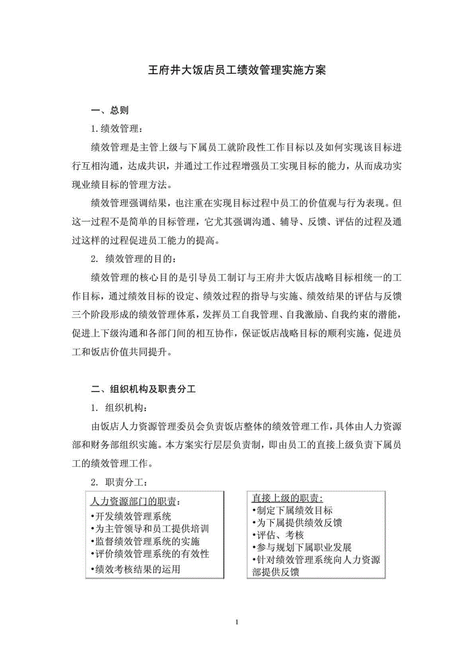 王府井大饭店绩效管理实施_第1页