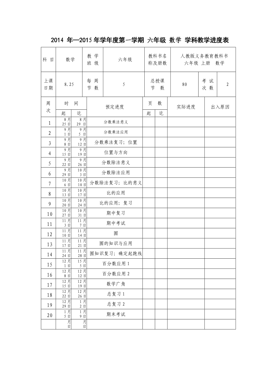 2014(改版)新人教版六年级数学上册教案(全册)_第1页