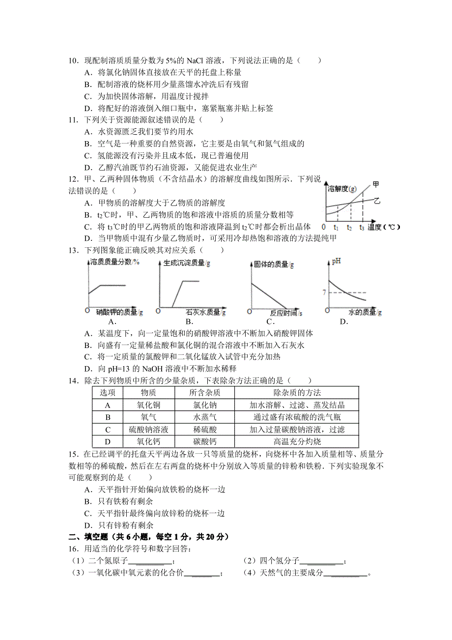 2012年黑龙齐齐哈尔中考化学试题及答案_第2页