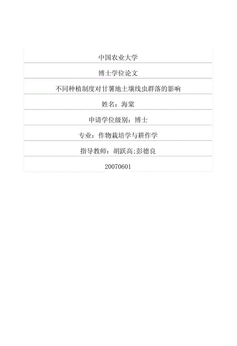 大学论文  不同种植制度对甘薯地土壤线虫群落的影响_第1页