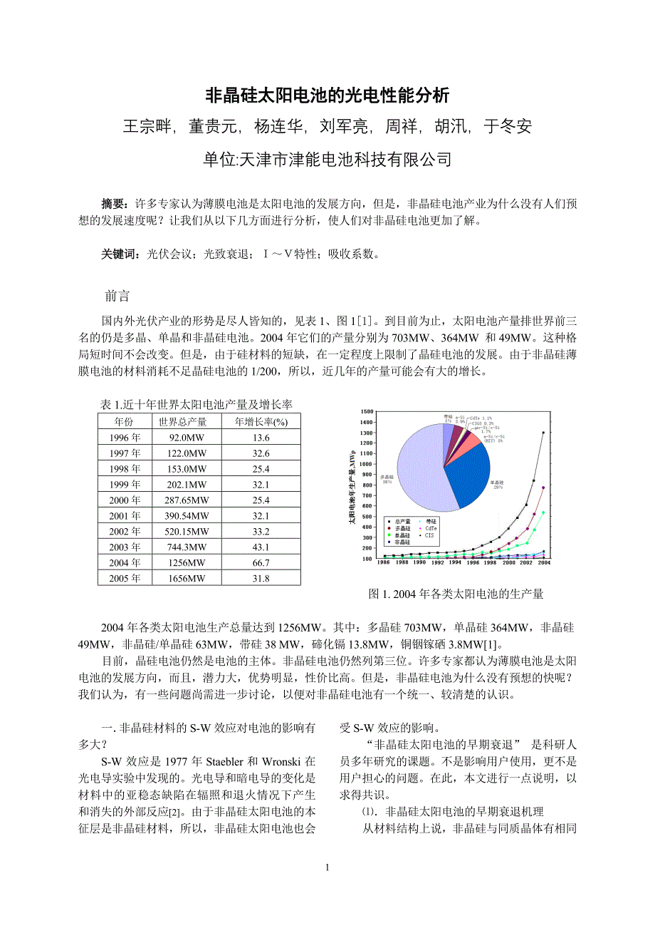 非晶硅太阳电池的光电性能分析_第1页