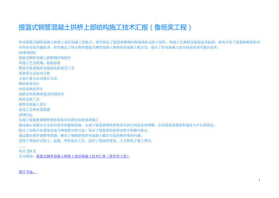 提篮式钢管混凝土拱桥上部结构施工技术汇报（鲁班奖）_第1页