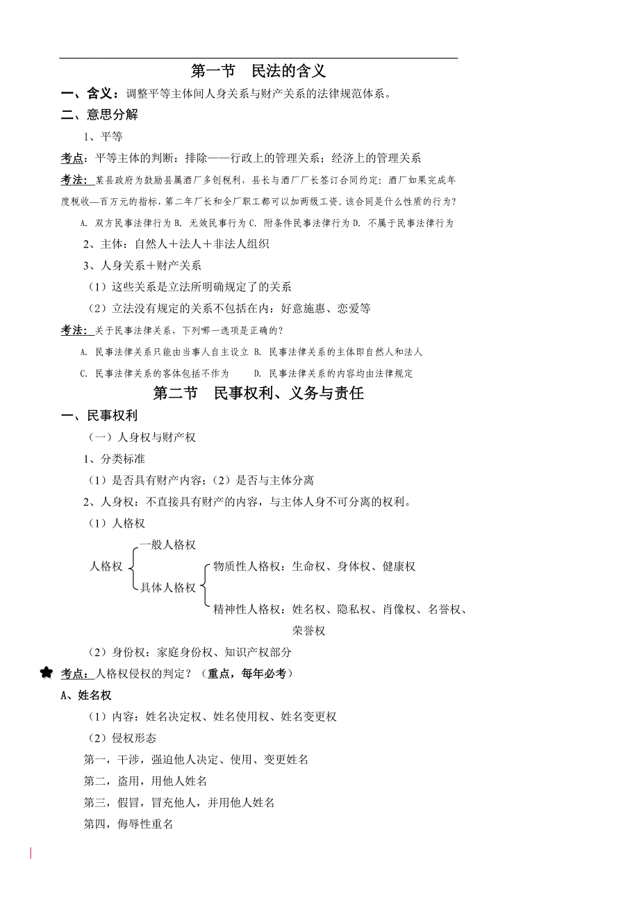 2011东方法泽系统精讲强化班陈飞民法提纲排版(一)_第1页