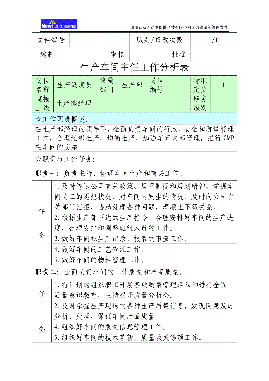 车间主任工作分析表_第1页