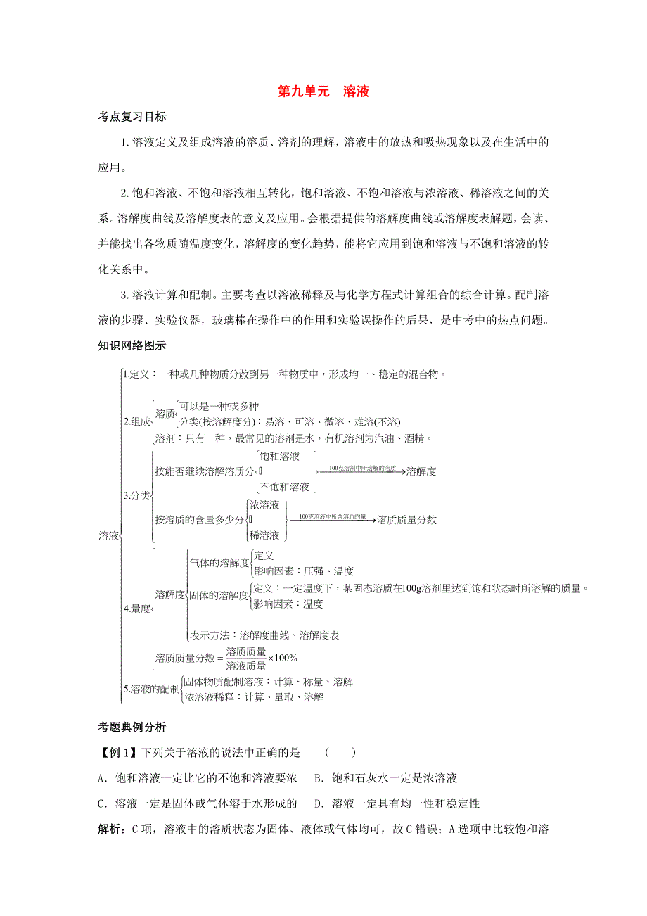 九年级化学下册：第九单元_溶液学案(人教新课标版)_第1页