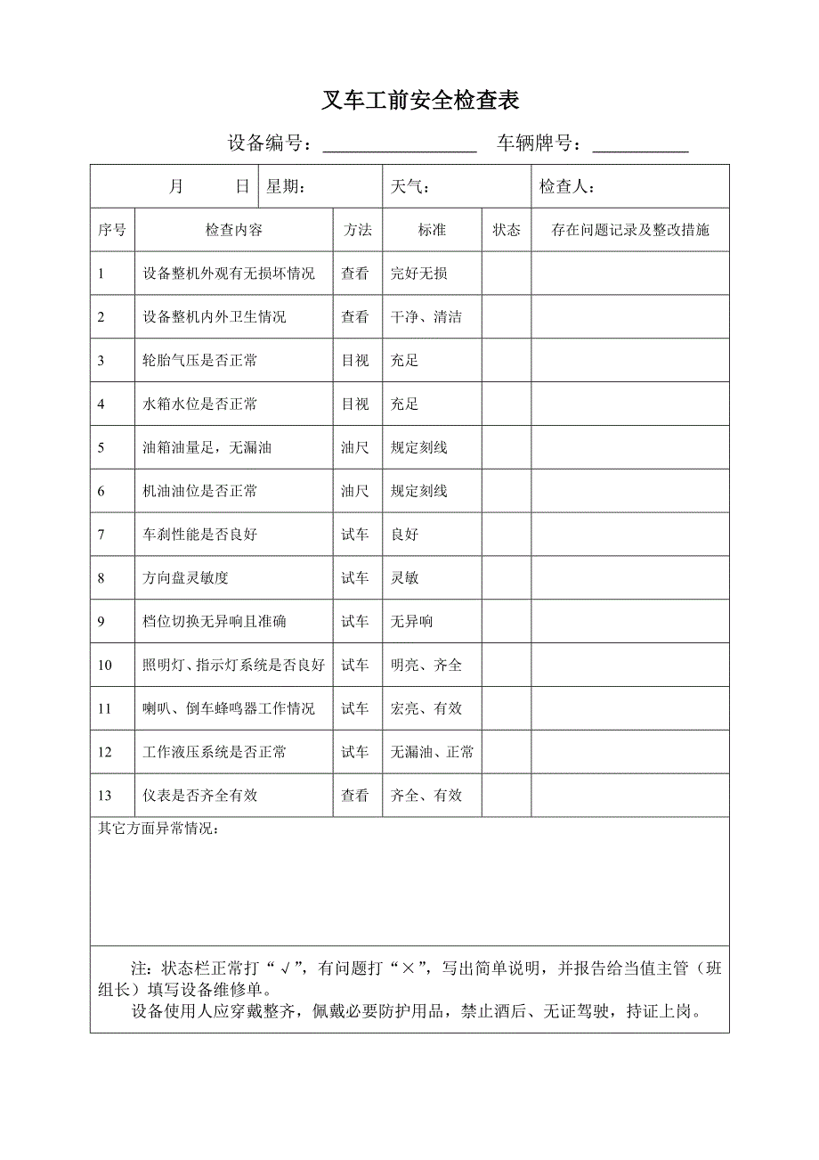 叉车点检记录表_第1页