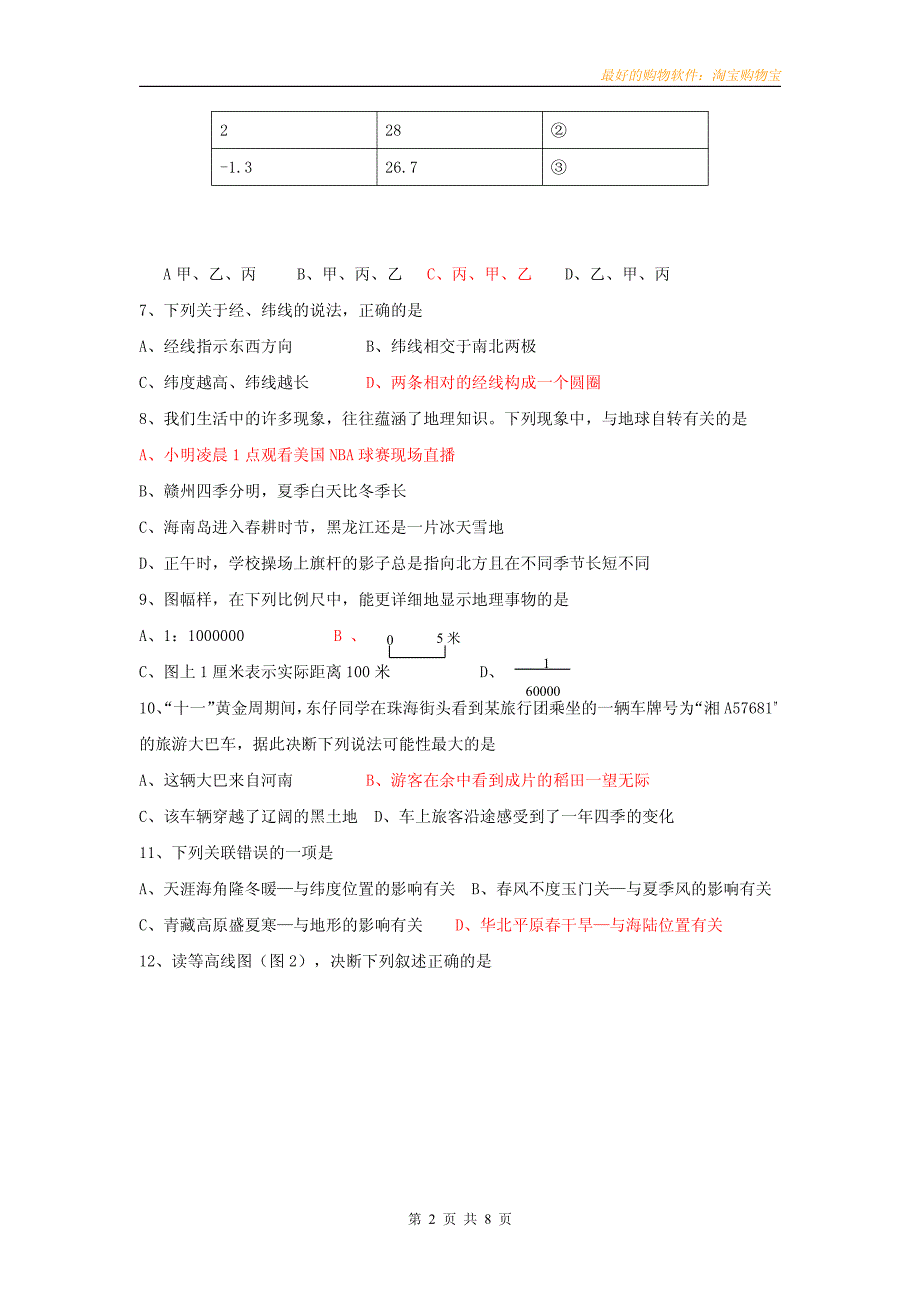 2008-2009年度江西省赣州地区中等学校九年级地理招生统一考试试卷_第2页