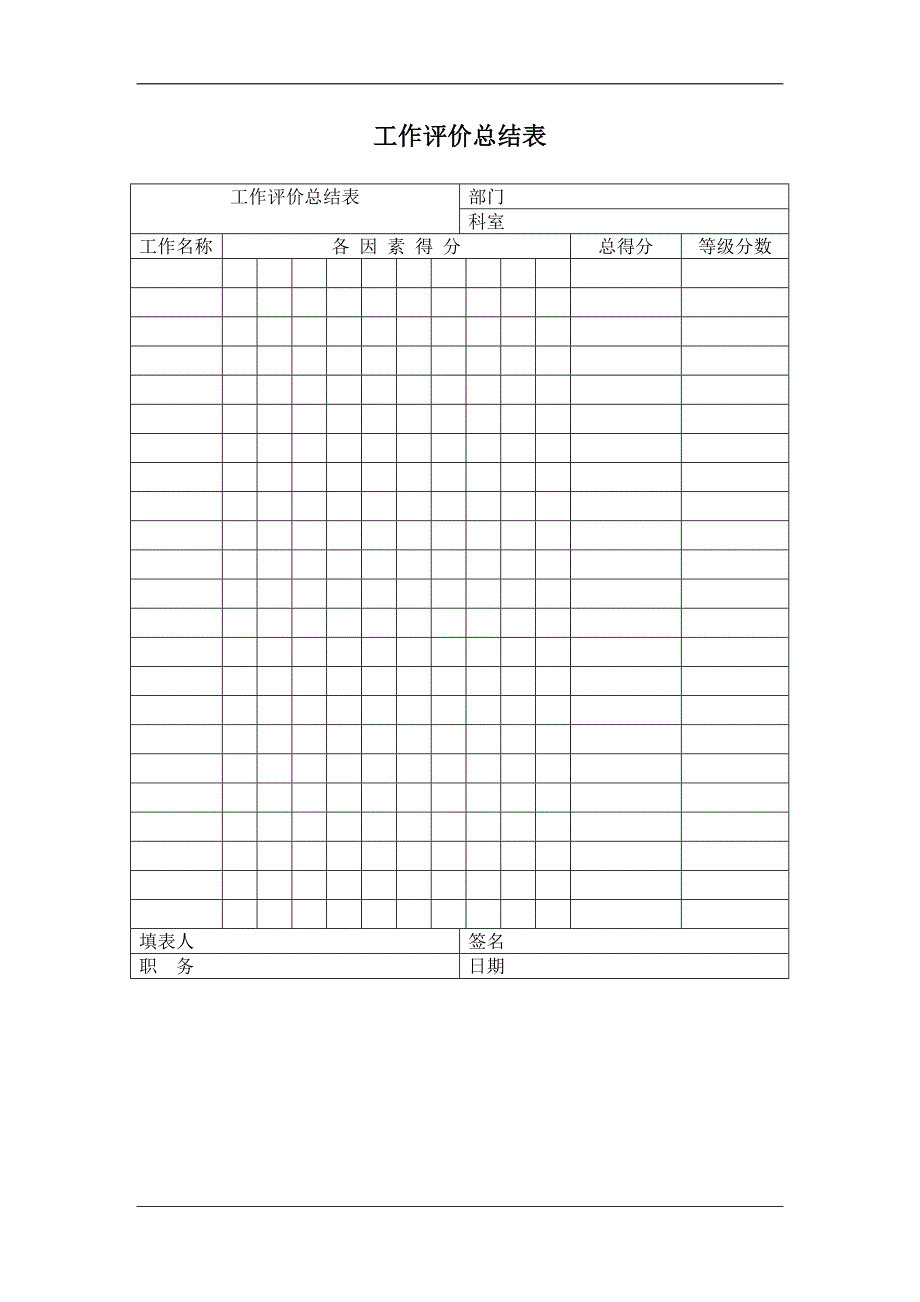 工作评价总结表_第1页