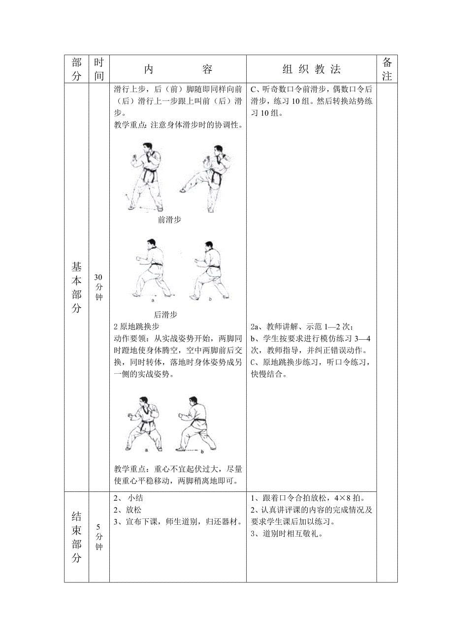 高中体育与健康选项教学跆拳道18学时教案_第5页