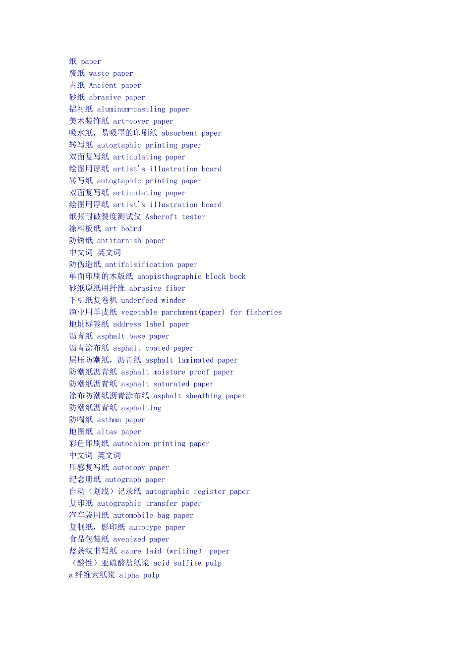 纸的中英文对照_第1页