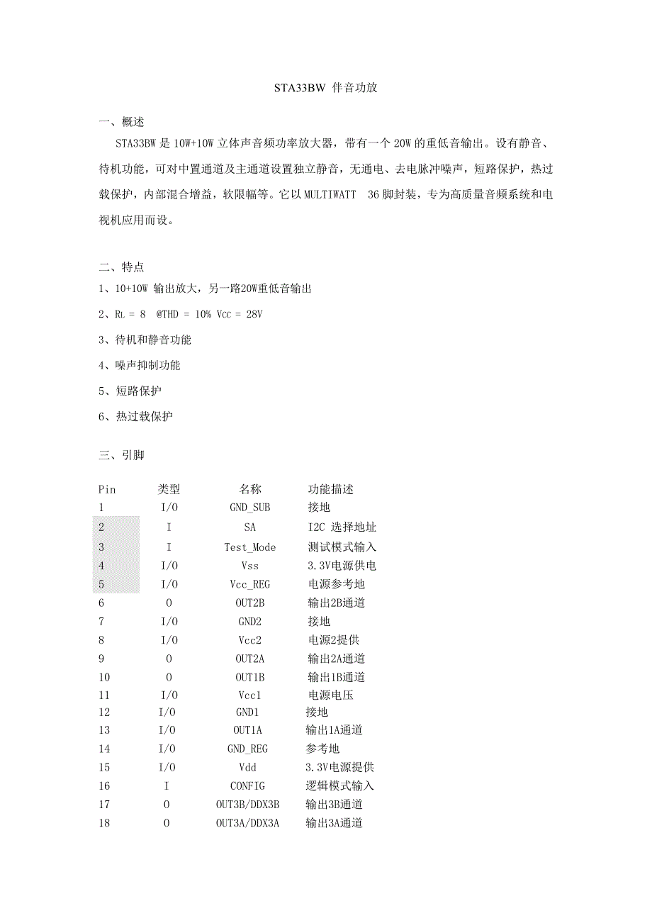 IC资料第三十一节 STA33BW 伴音功放_第1页