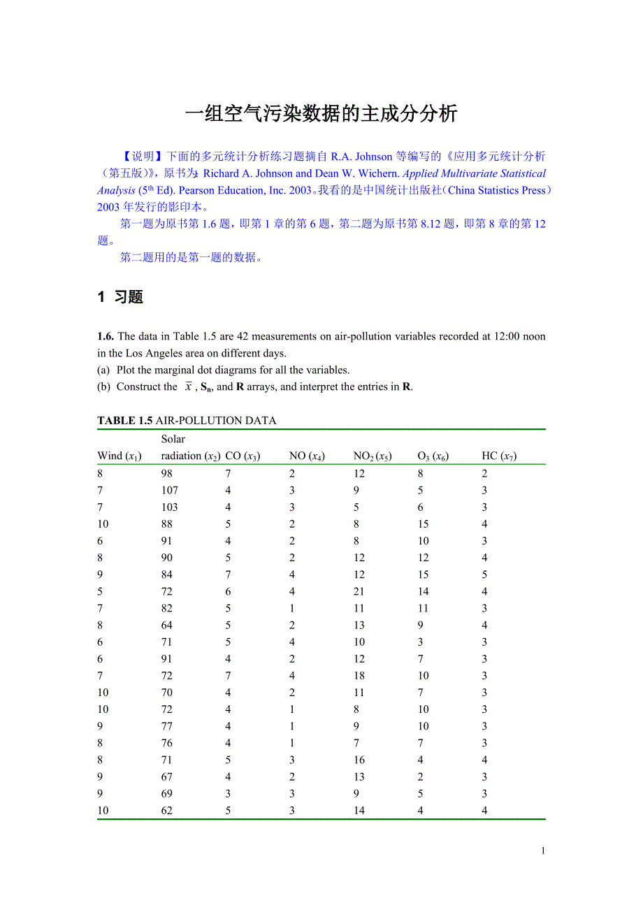 一组空气污染数据的主成分分析_第1页
