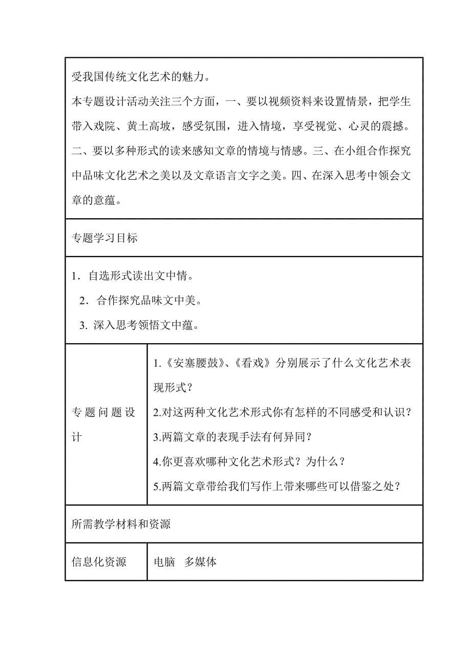 初中语文《感受中国传统文化艺术的魅力》单元主题设计以及思维导图_第5页