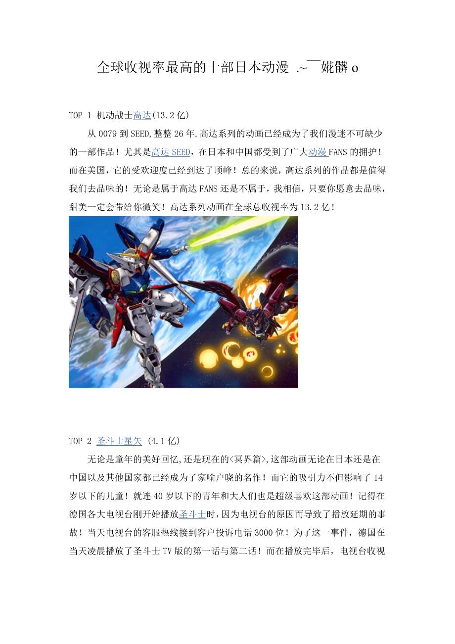 全球收视率最高的十部日本动漫 ~￣婲髒o_第1页